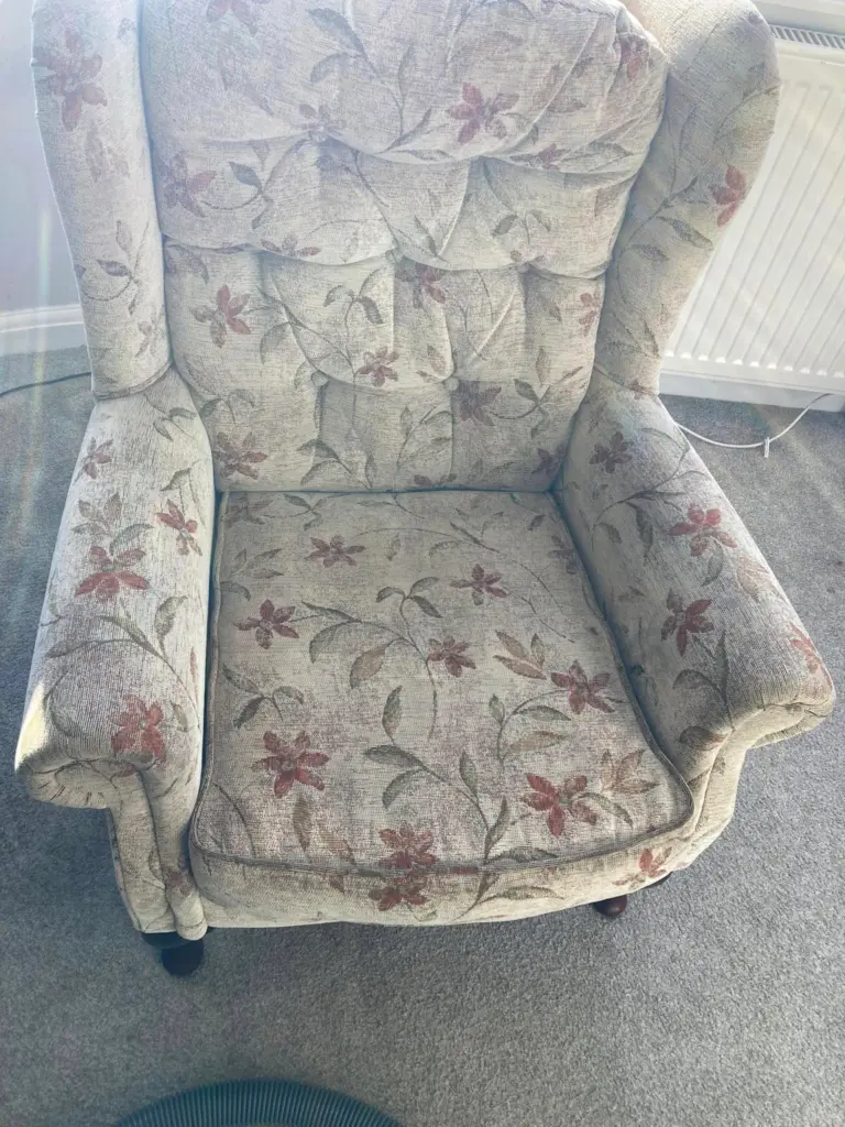 upholesty and sofa cleaning service essex - flowered grey sofa cleaned